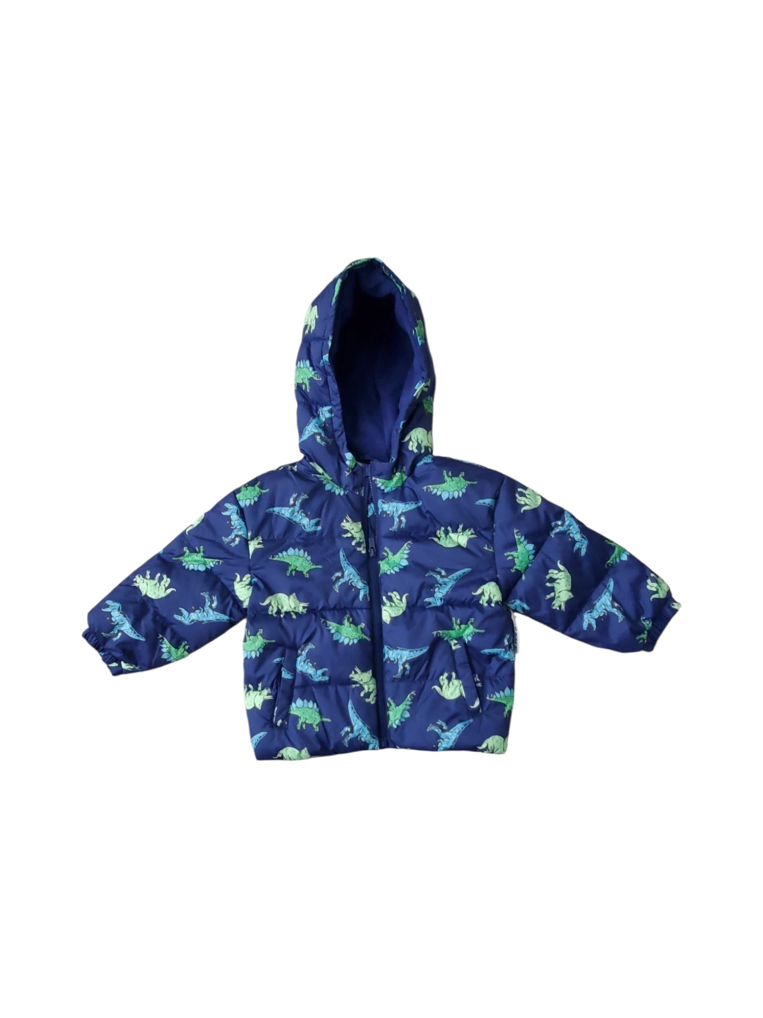 Old Navy Navy Puffer Jacket With Green And Teal Dinosaur Print